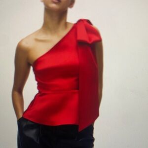 H&M Vibrant Red One-Shoulder Top with Bow